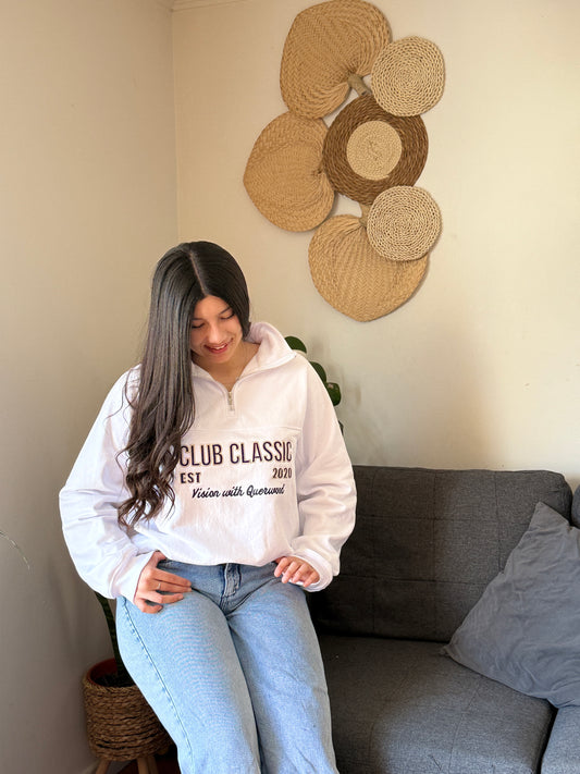 HOODIE MEDIO CIERRE CLUB CLASIC BLANCO