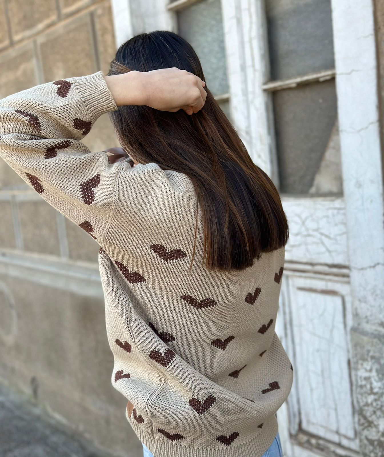 SWEATER COQUETTE BROWN HEARTS